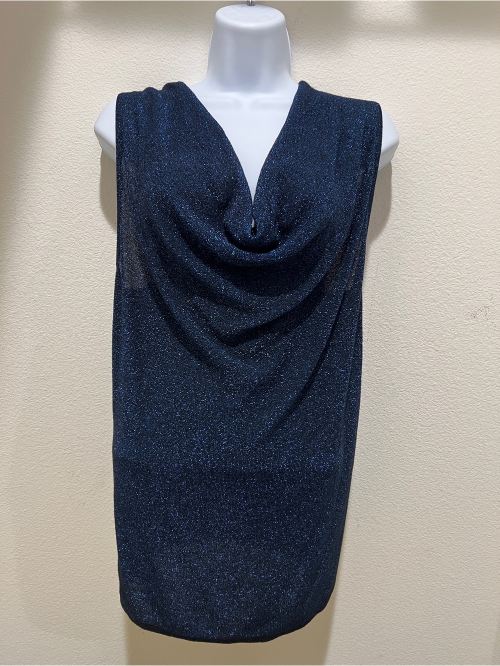 Ann Taylor Sleeveless Navy Sparkle Cowl Neck NWT Size M